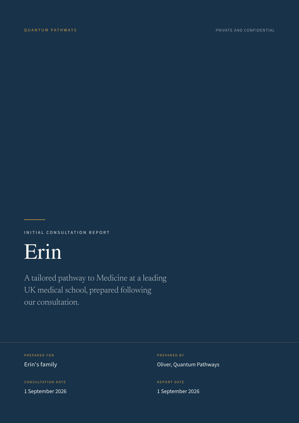 Initial Consultation Report, example page: Cover