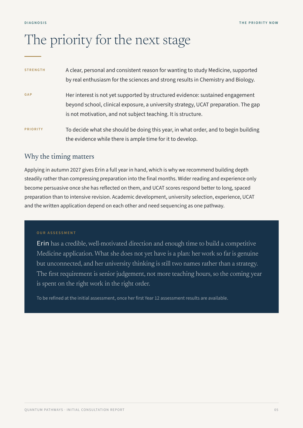 Initial Consultation Report, example page: The priority for the next stage